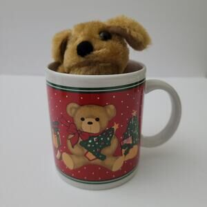 Festive Teddy Bear Christmas Mug with Dog Plush